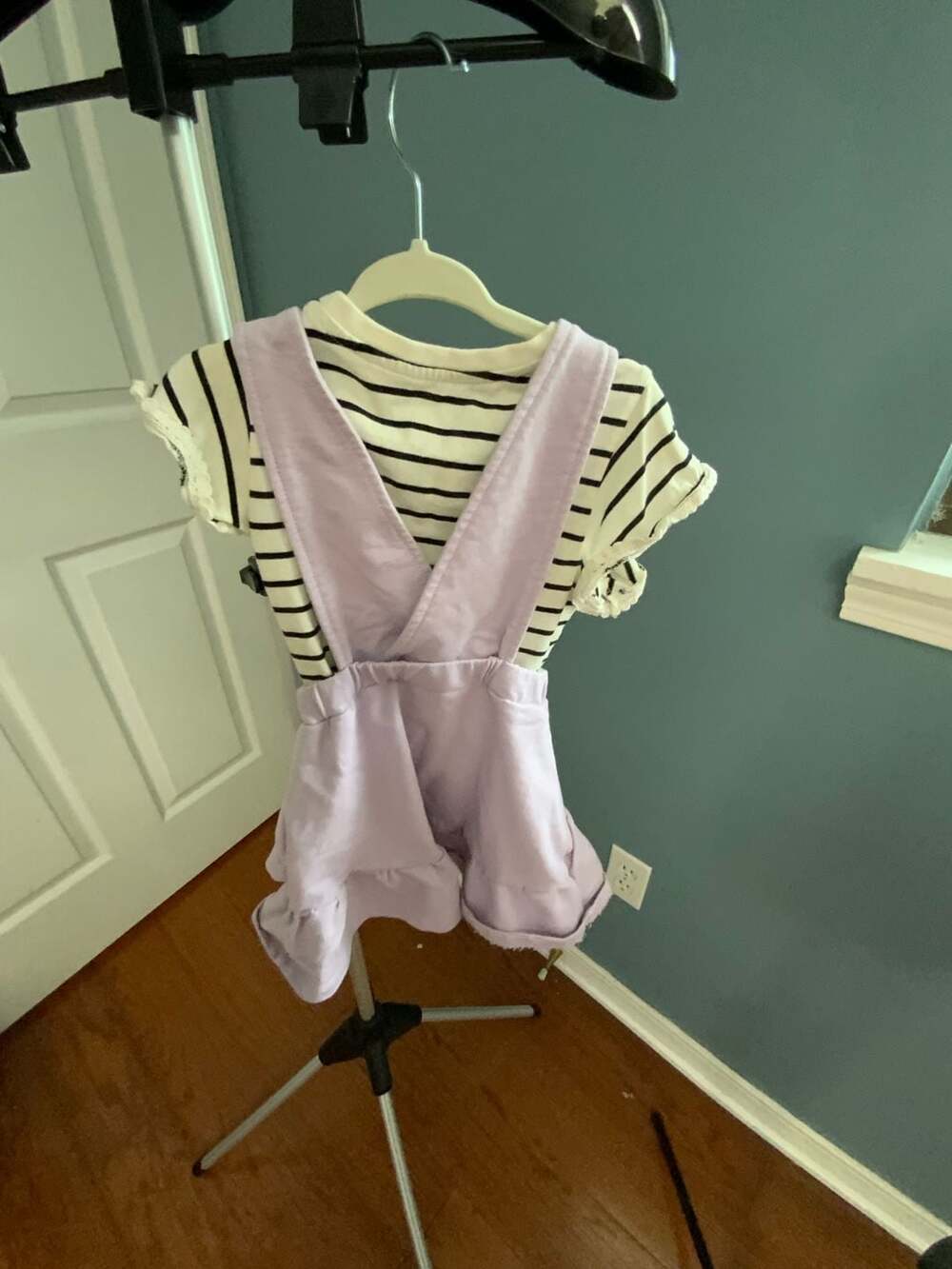 art class Striped T-Shirt & Overalls Outfit Set Size 2T Purple White